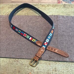 Skippers Nautical Flags Needlepoint Belt – Size 44 – Leather & Brass